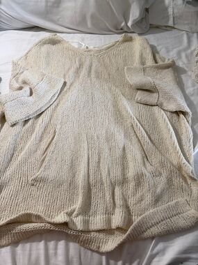 Free People Cream Knit Women’s Sweater - Lightweight Pullover w/pockets SZ: M
